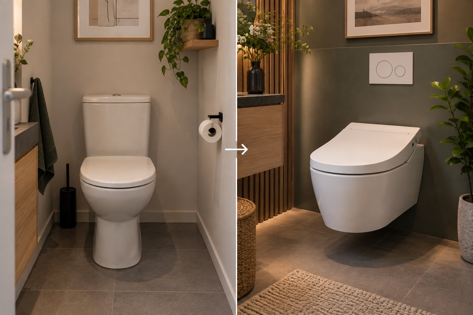 Avant et après : une installation de WC lavant en Île-de-France
