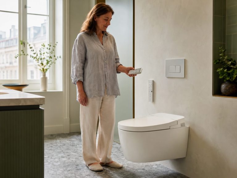 Salle de bain moderne avec commande de toilette intelligente
